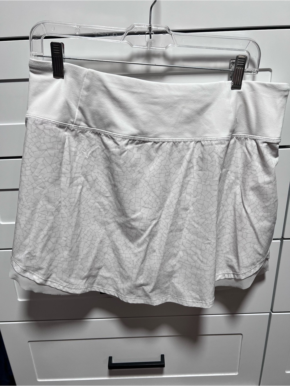 CALIA by Carrie Underwood White Mini Skort with Subtle Geometric Print